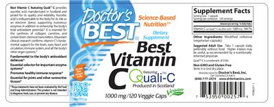 Photo of the Doctor's Best Best Vitamin C 1000 mg label