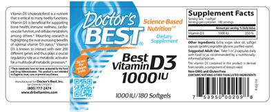 Photo of the Doctor's Best Best Vitamin D3 1000 IU label