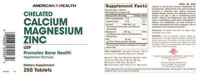 Photo of the American Health Chelated Calcium Magnesium Zinc label