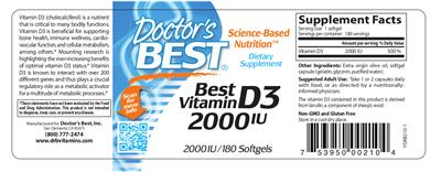 Photo of the Doctor's Best Best Vitamin D3 2000 IU label