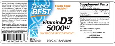 Photo of the Doctor's Best Vitamin D3 5000 IU label