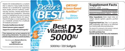 Photo of the Doctor's Best Vitamin D3 5000 IU label