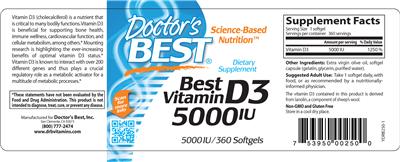 Photo of the Doctor's Best Best Vitamin D3 5000 IU label