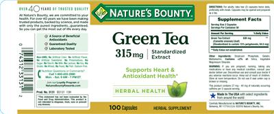 Photo of the Nature's Bounty Green Tea 315 mg label