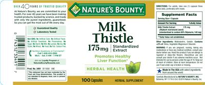 Photo of the Nature's Bounty Milk Thistle 175 mg label