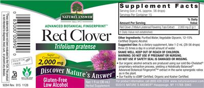 Photo of the Nature's Answer Red Clover 2,000 mg label