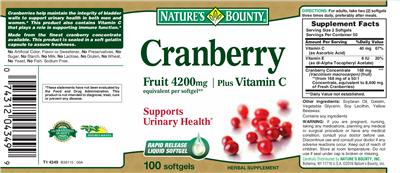 Photo of the Nature's Bounty Cranberry Plus Vitamin C label