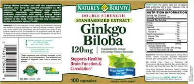 Photo of the Nature's Bounty Ginkgo Biloba 120 mg label