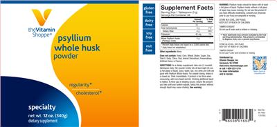 Photo of the The Vitamin Shoppe Psyllium Whole Husk Powder label