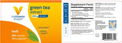 Photo of the The Vitamin Shoppe Green Tea Extract 250 mg label