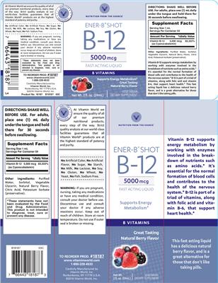 Photo of the Vitamin World Ener-B Shot B-12 5000 mcg Natural Berry Flavor label