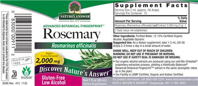 Photo of the Nature's Answer Rosemary 2,000 mg label