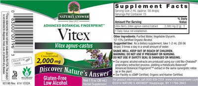 Photo of the Nature's Answer Vitex 2,000 mg label