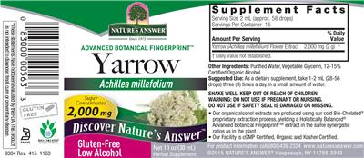 Photo of the Nature's Answer Yarrow 2,000 mg label