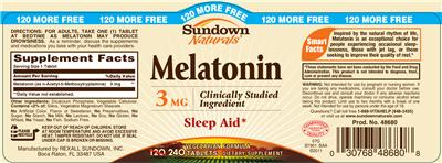 Photo of the Sundown Naturals Melatonin 3 mg label