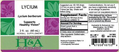 Photo of the Herbalist & Alchemist Lycium label