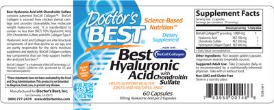 Photo of the Doctor's Best Best Hyaluronic Acid with Chondroitin Sulfate label