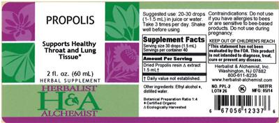 Photo of the Herbalist & Alchemist Propolis label