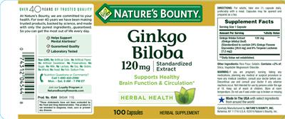 Photo of the Nature's Bounty Ginkgo Biloba 120 mg label