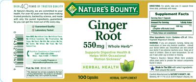 Photo of the Nature's Bounty Ginger Root 550 mg label