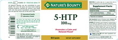 Photo of the Nature's Bounty 5-HTP 100 mg label