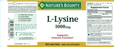 Photo of the Nature's Bounty L-Lysine 1000 mg label