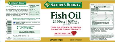 Photo of the Nature's Bounty Fish Oil 2400 mg label