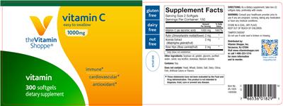 Photo of the The Vitamin Shoppe Vitamin C 1000 mg label