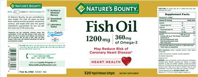 Photo of the Nature's Bounty Fish Oil 1200 mg / 360 mg Of Omega-3 label