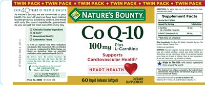 Photo of the Nature's Bounty Co Q-10 100 mg plus L-Carnitine label