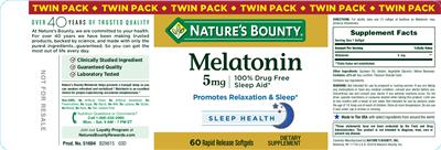 Photo of the Nature's Bounty Melatonin 5 mg label