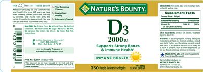 Photo of the Nature's Bounty D3 2000 IU label