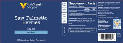 Photo of the The Vitamin Shoppe Saw Palmetto Berries 540 mg label