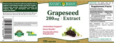 Photo of the Nature's Bounty Grapeseed Extract 200 mg label