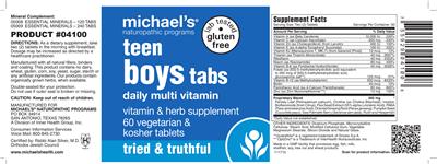 Photo of the Michael's Naturopathic Programs Teen Boys Tabs Daily Multi Vitamin label