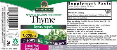 Photo of the Nature's Answer Thyme 1,000 mg label
