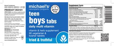 Photo of the Michael's Naturopathic Programs Teen Boys Tabs Daily Multi Vitamin label