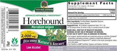 Photo of the Nature's Answer Horehound 2,000 mg label