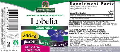 Photo of the Nature's Answer Lobelia 240 mg label