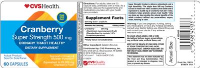 Photo of the CVS Health Cranberry Super Strength 500 mg label