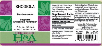 Photo of the Herbalist & Alchemist Rhodiola label