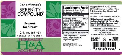 Photo of the Herbalist & Alchemist David Winston's Serenity Compound label