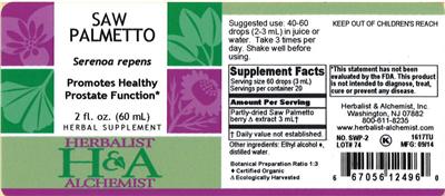 Photo of the Herbalist & Alchemist Saw Palmetto label