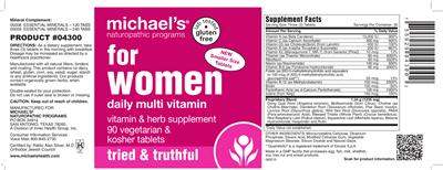 Photo of the Michael's Naturopathic Programs For Women Daily Multi Vitamin label