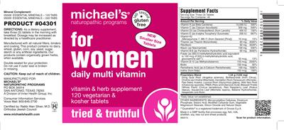 Photo of the Michael's Naturopathic Programs For Women Daily Multi Vitamin label