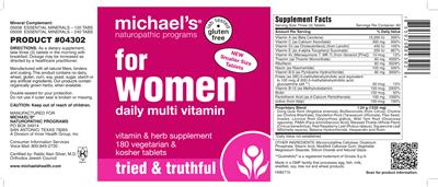 Photo of the Michael's Naturopathic Programs For Women Daily Multi Vitamin label