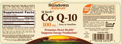 Photo of the Sundown Naturals Q-Sorb Co Q-10 100 mg label