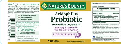 Photo of the Nature's Bounty Acidophilus Probiotic label