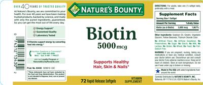 Photo of the Nature's Bounty Biotin 5000 mcg label
