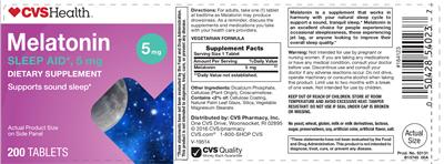Photo of the CVS Health Melatonin 5 mg label